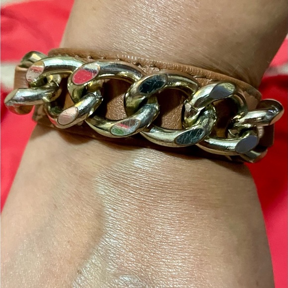 2 of Brown Leather and Gold Chain Womens Belt bracelet - Picture 4 of 16